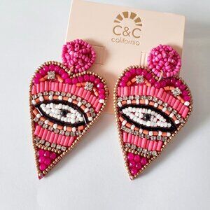 NWOT C&C California beaded evil eye drop earrings